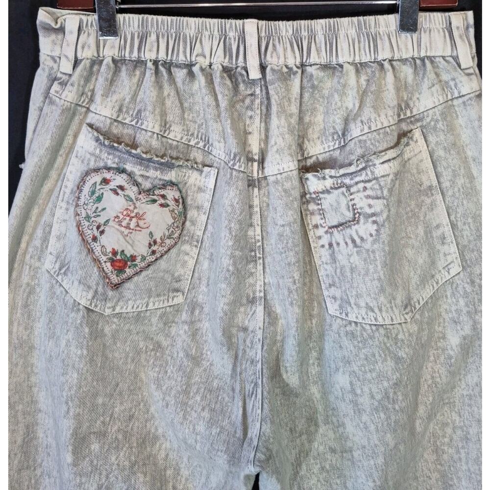 Paper Lace Light Gray Pink Floral Patchwork Cotton Pants Jeans Medium - Picture 8 of 10